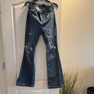 Judy Blue Dark Blue Distressed Flare Jeans